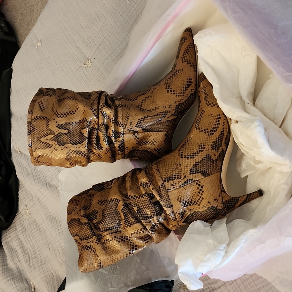 SOLD Paris Texas Tan Pyton Print Slouchy Boot